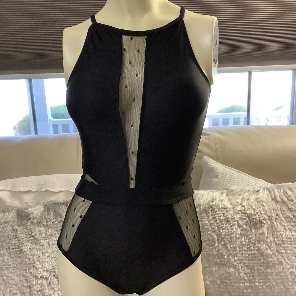 Black Mesh One-Piece Swimsuit